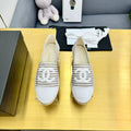 CHANEL SLIP-ON 25S IN BEIGE AND WHITE FABRIC WITH STRIPED PATTERN