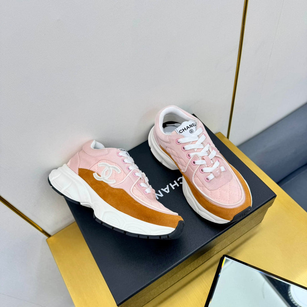CHANEL DAD SNEAKER IN LIGHT PINK LAMBSKIN AND GINGER ORANGE SUEDE
