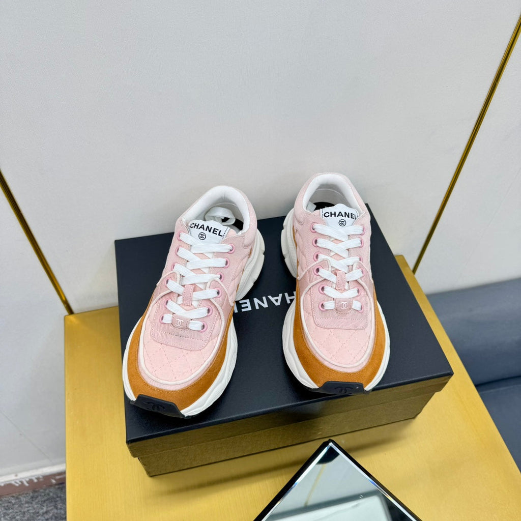 CHANEL DAD SNEAKER IN LIGHT PINK LAMBSKIN AND GINGER ORANGE SUEDE