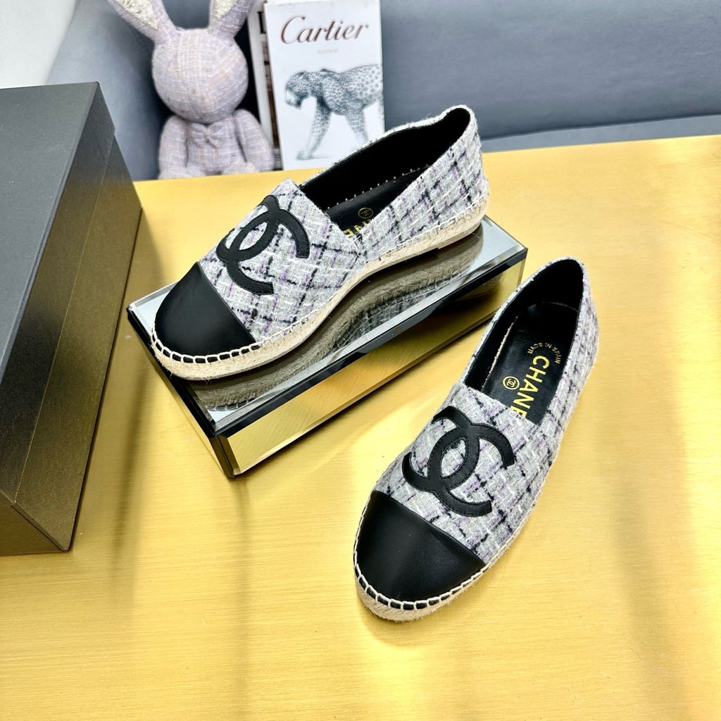 CHANEL ESPADRILLES PLATFORM 25S MIX COLOR TWEED AND BLACK CALFSKIN