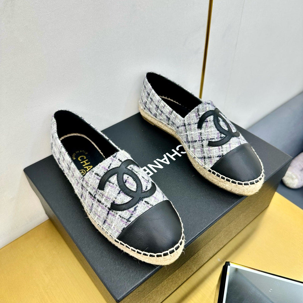CHANEL ESPADRILLES PLATFORM 25S MIX COLOR TWEED AND BLACK CALFSKIN