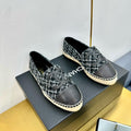 CHANEL ESPADRILLES PLATFORM 25S IN BLACK TWEED AND CALFSKIN