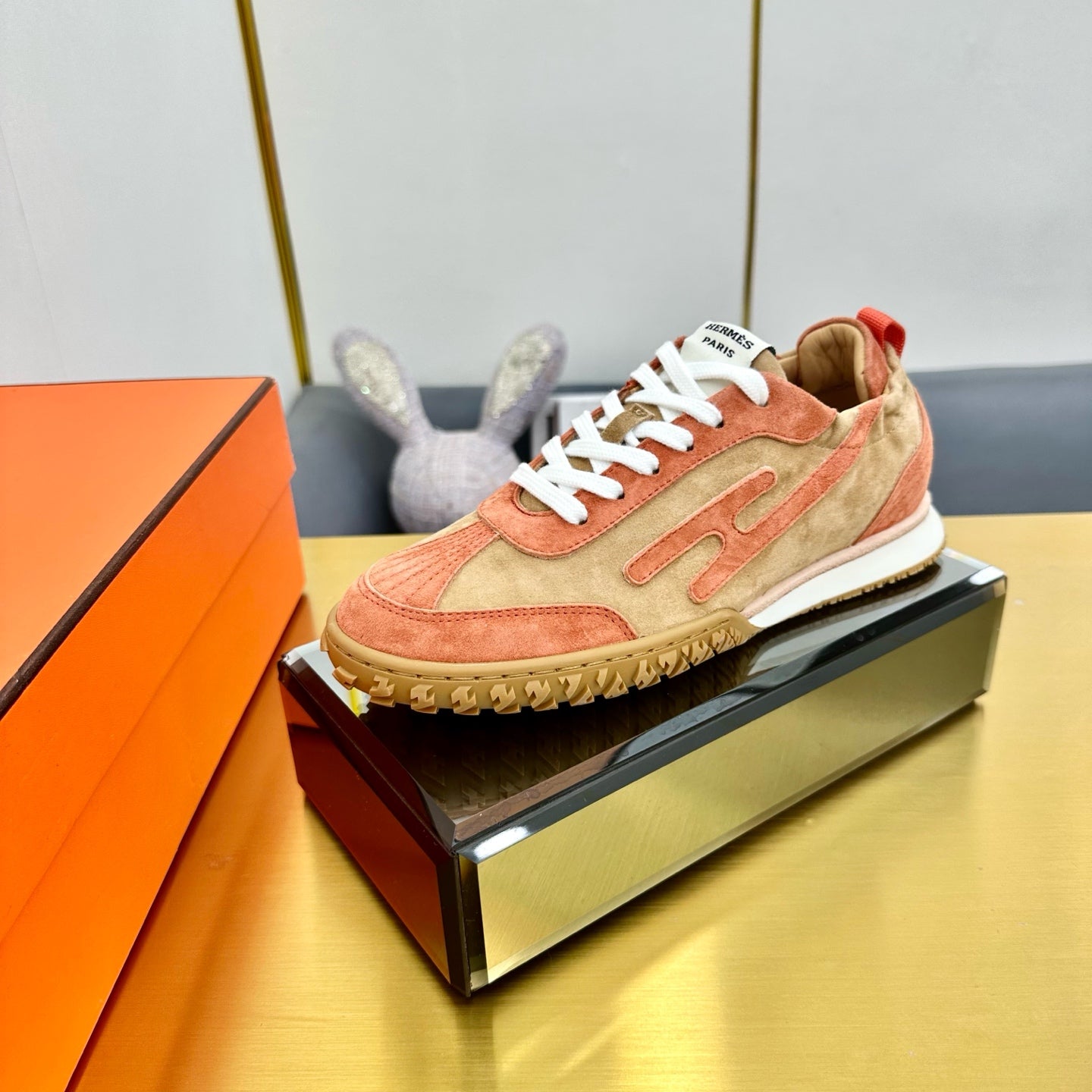 HERMES JET SNEAKER IN HONEY MIX TIGER ORANGE