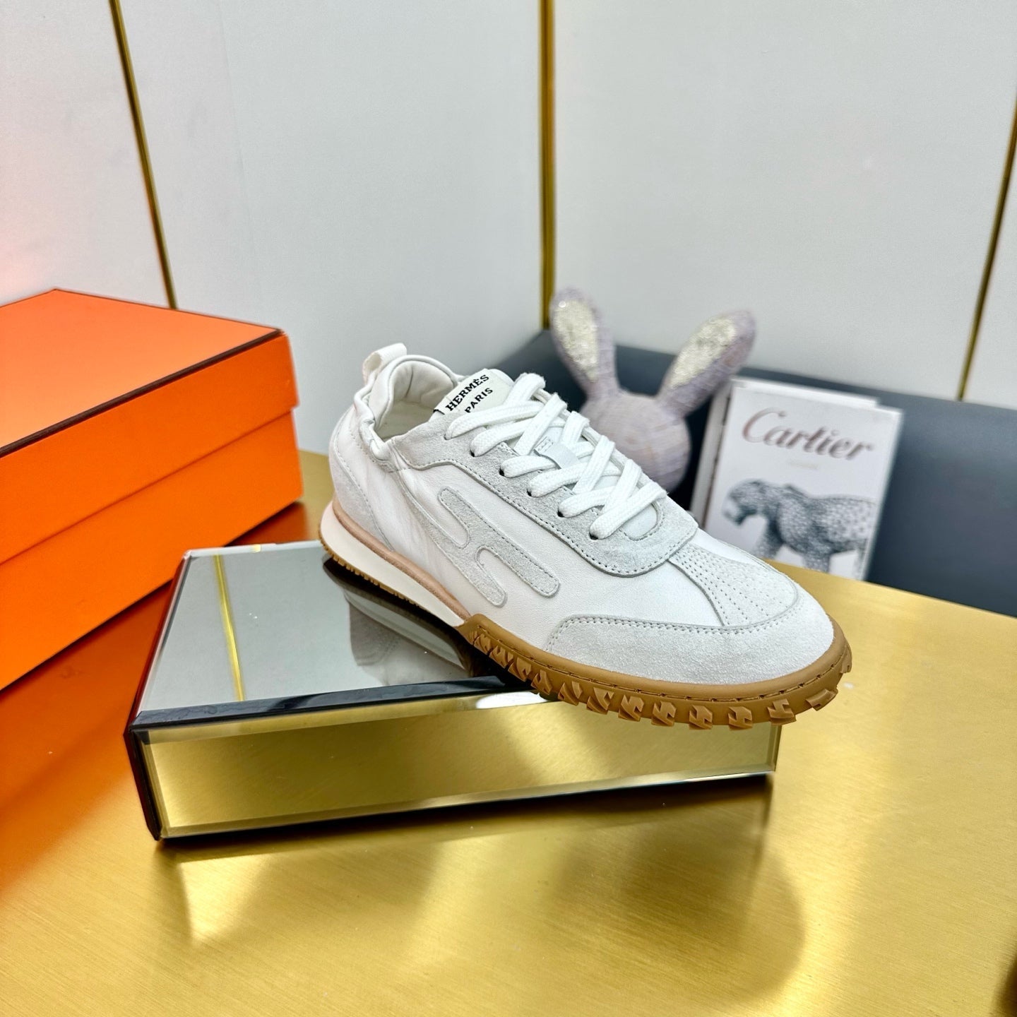 HERMES JET SNEAKER IN PALE GRAY SUEDE MIX WHITE CALFSKIN