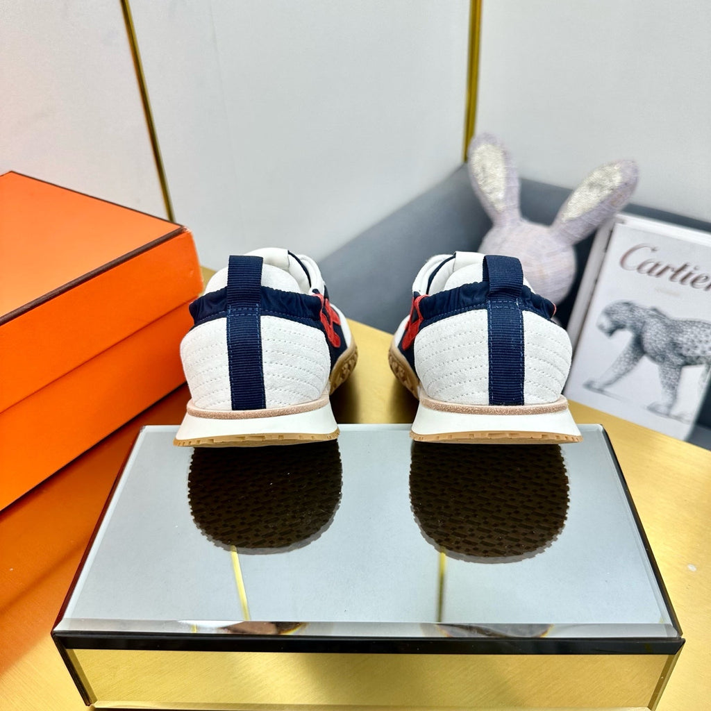 HERMES JET SNEAKER IN WHITE MIX NAVY BLUE SUEDE
