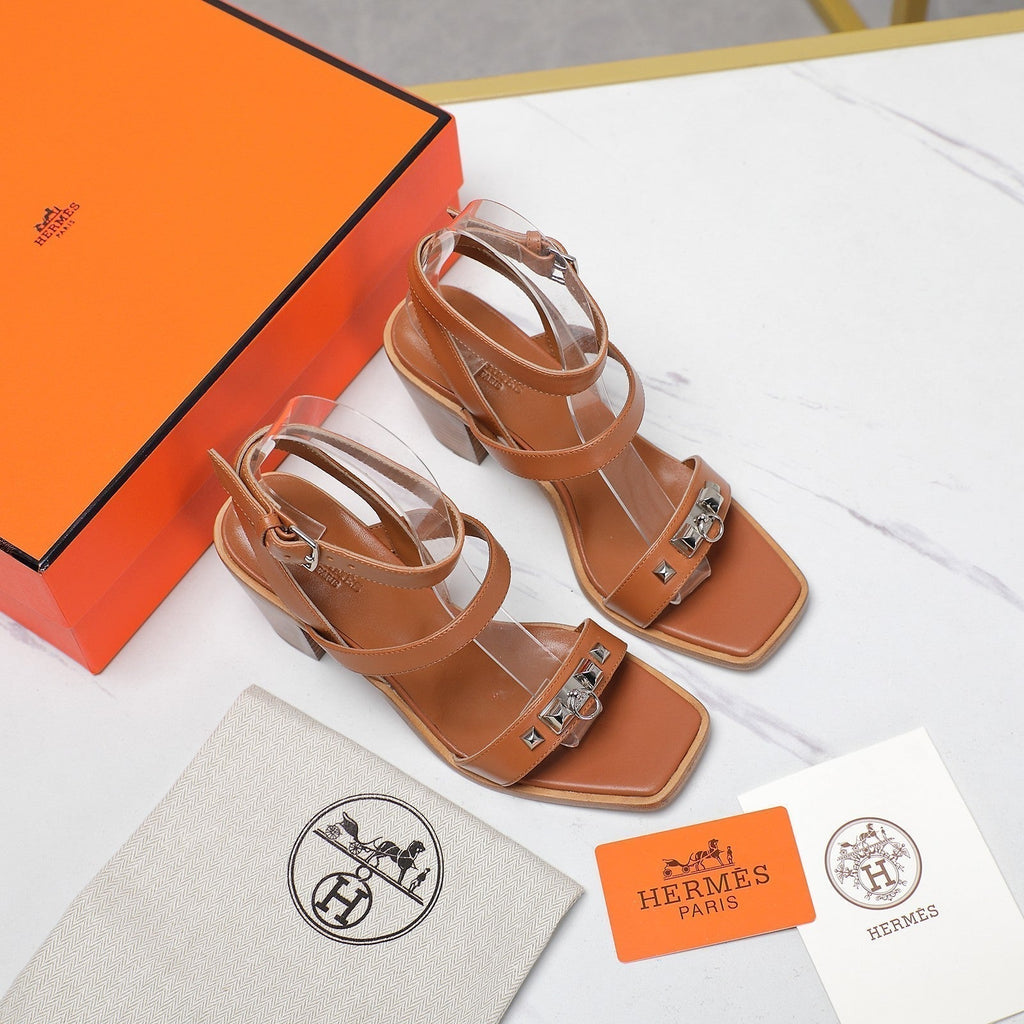 HERMES IVRESSE 65 SANDAL CARAMEL CALFSKIN