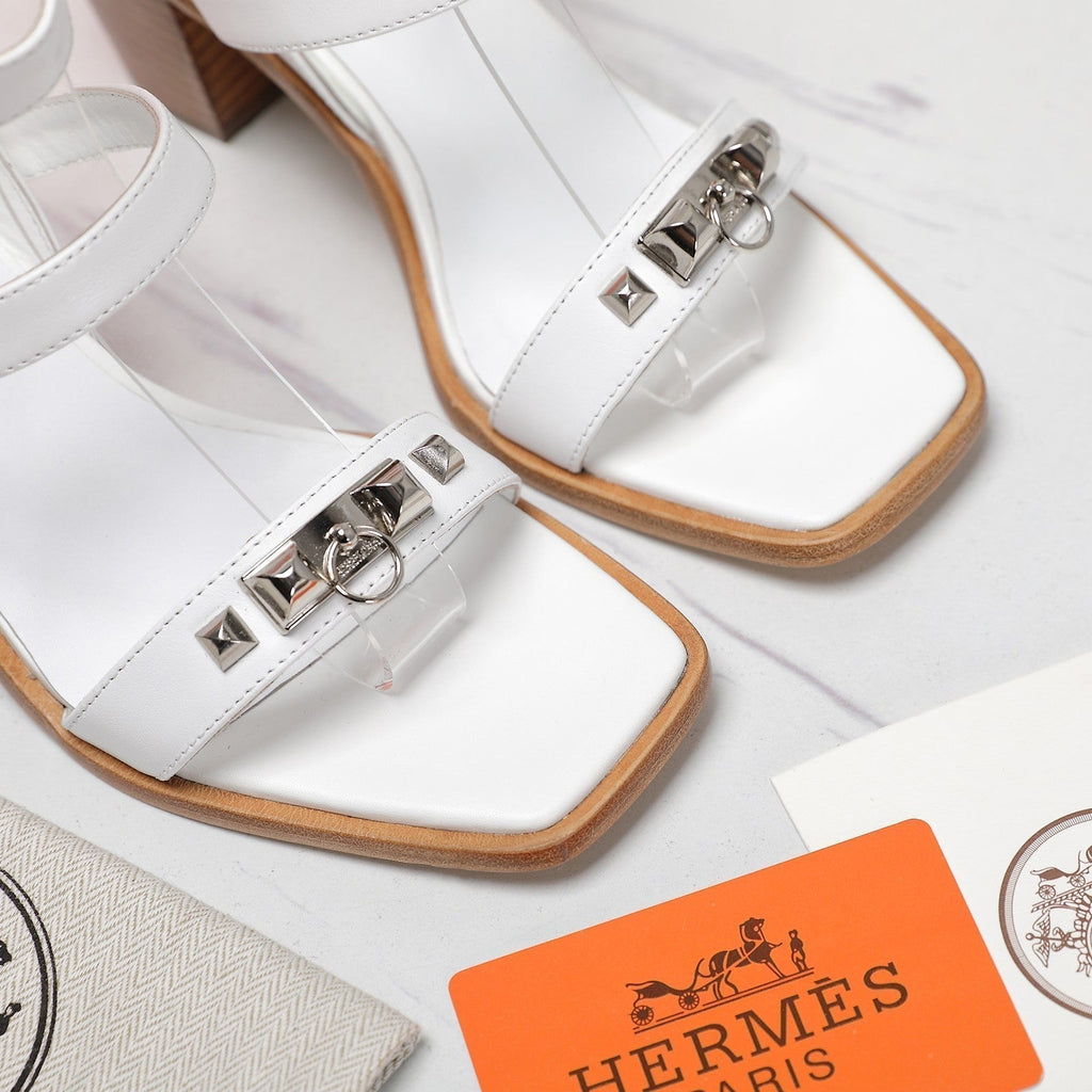 HERMES IVRESSE 65 SANDAL WHITE CALFSKIN