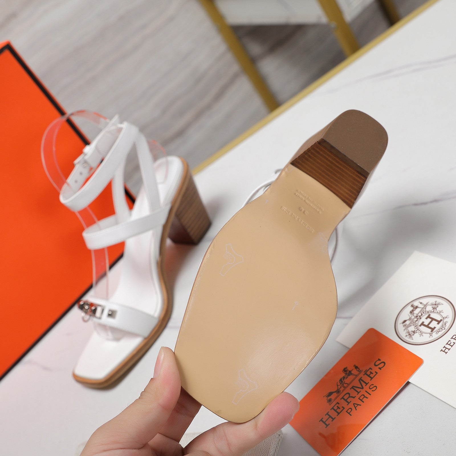 HERMES IVRESSE 65 SANDAL WHITE CALFSKIN