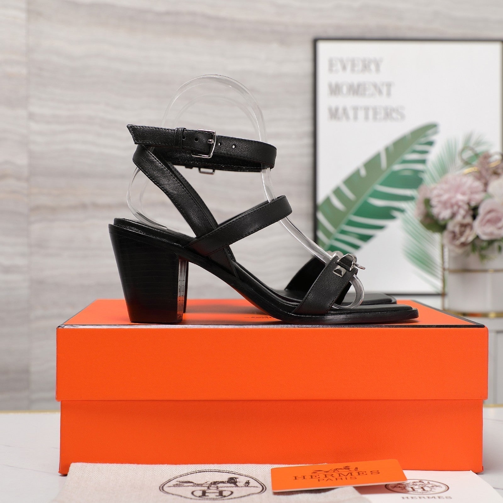 HERMES IVRESSE 65 SANDAL BLACK CALFSKIN