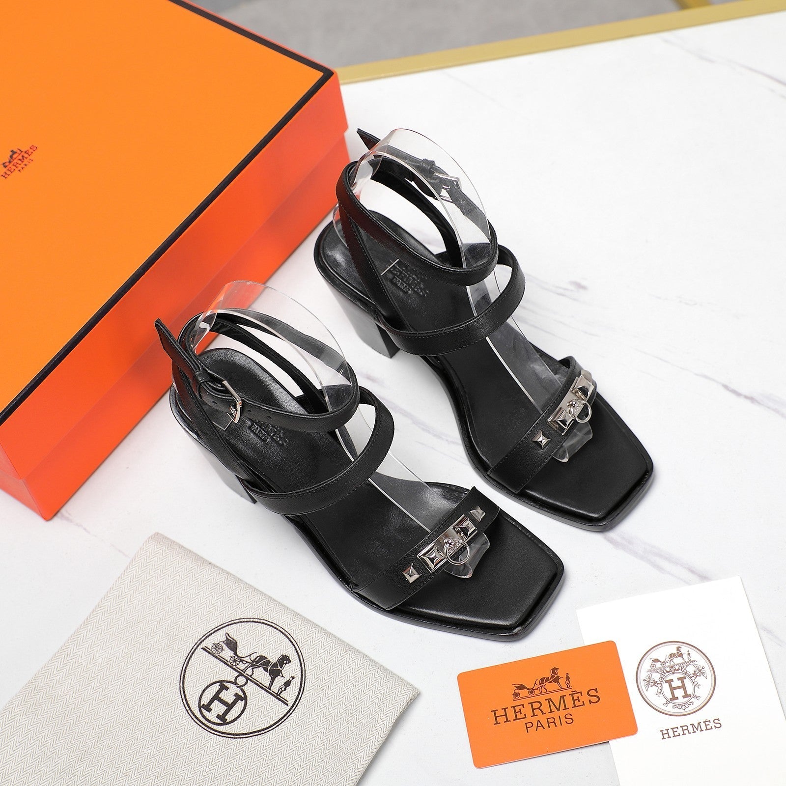 HERMES IVRESSE 65 SANDAL BLACK CALFSKIN
