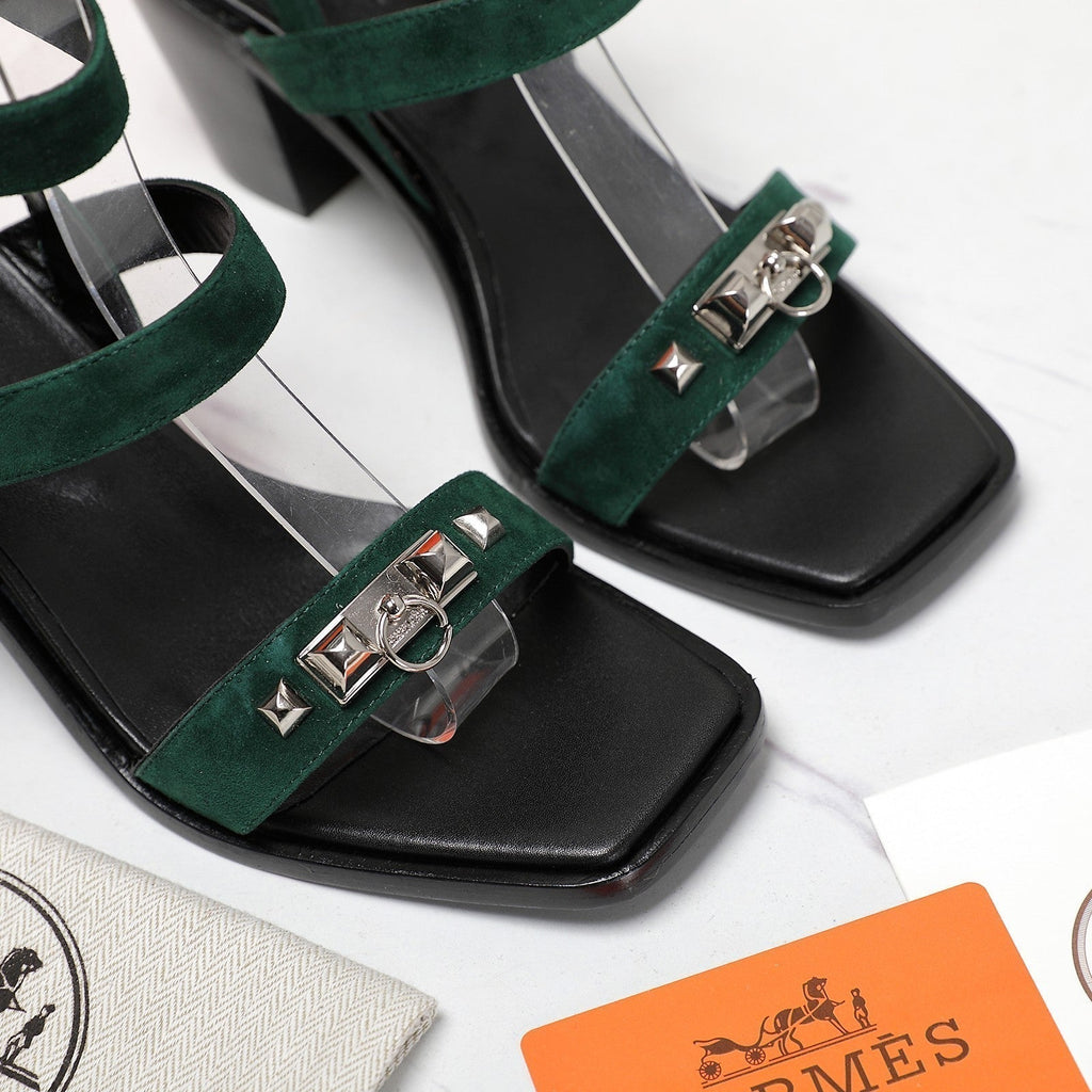 HERMES IVRESSE 65 SANDAL PEACOCK SUEDE
