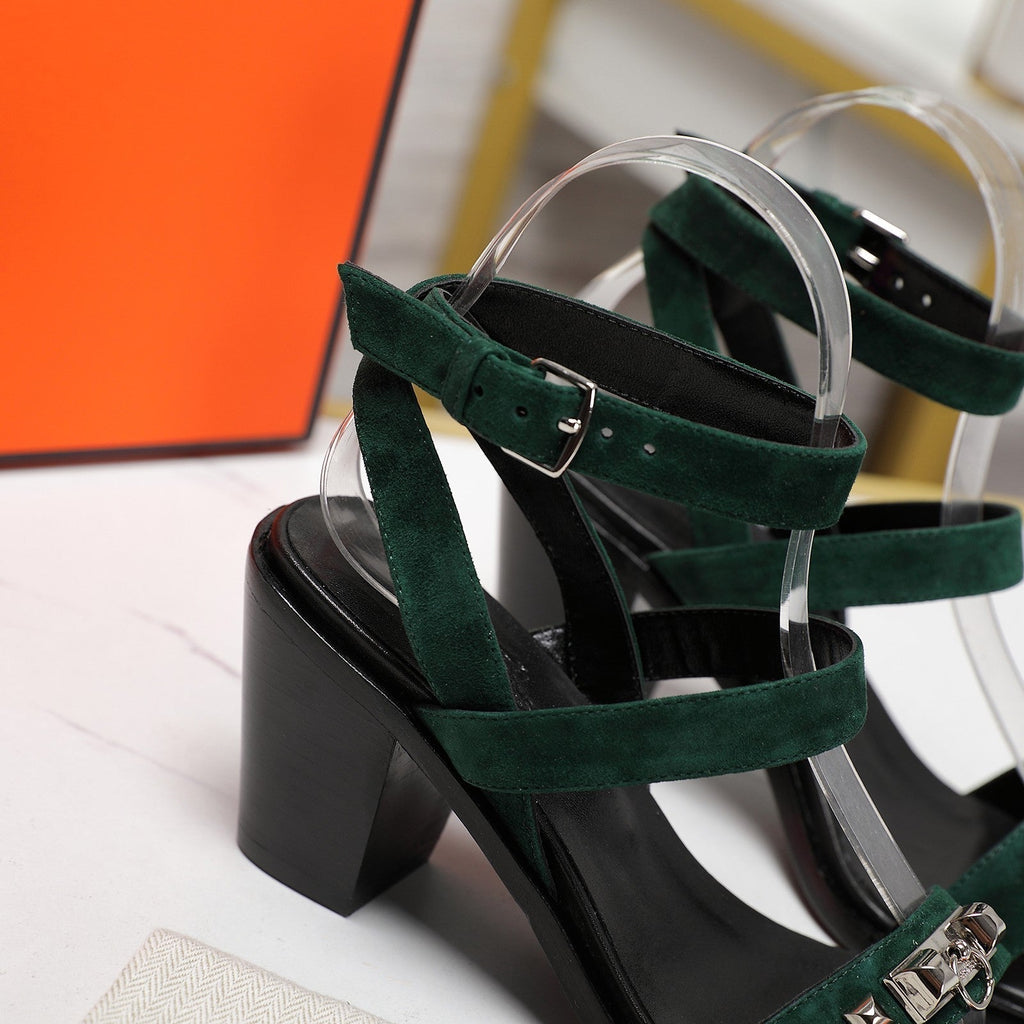 HERMES IVRESSE 65 SANDAL PEACOCK SUEDE