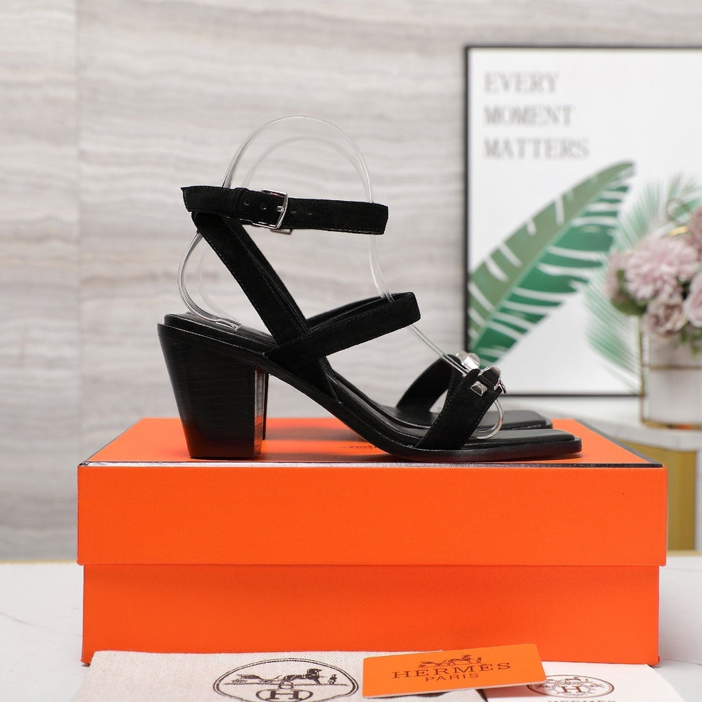 HERMES IVRESSE 65 SANDAL BLACK SUEDE