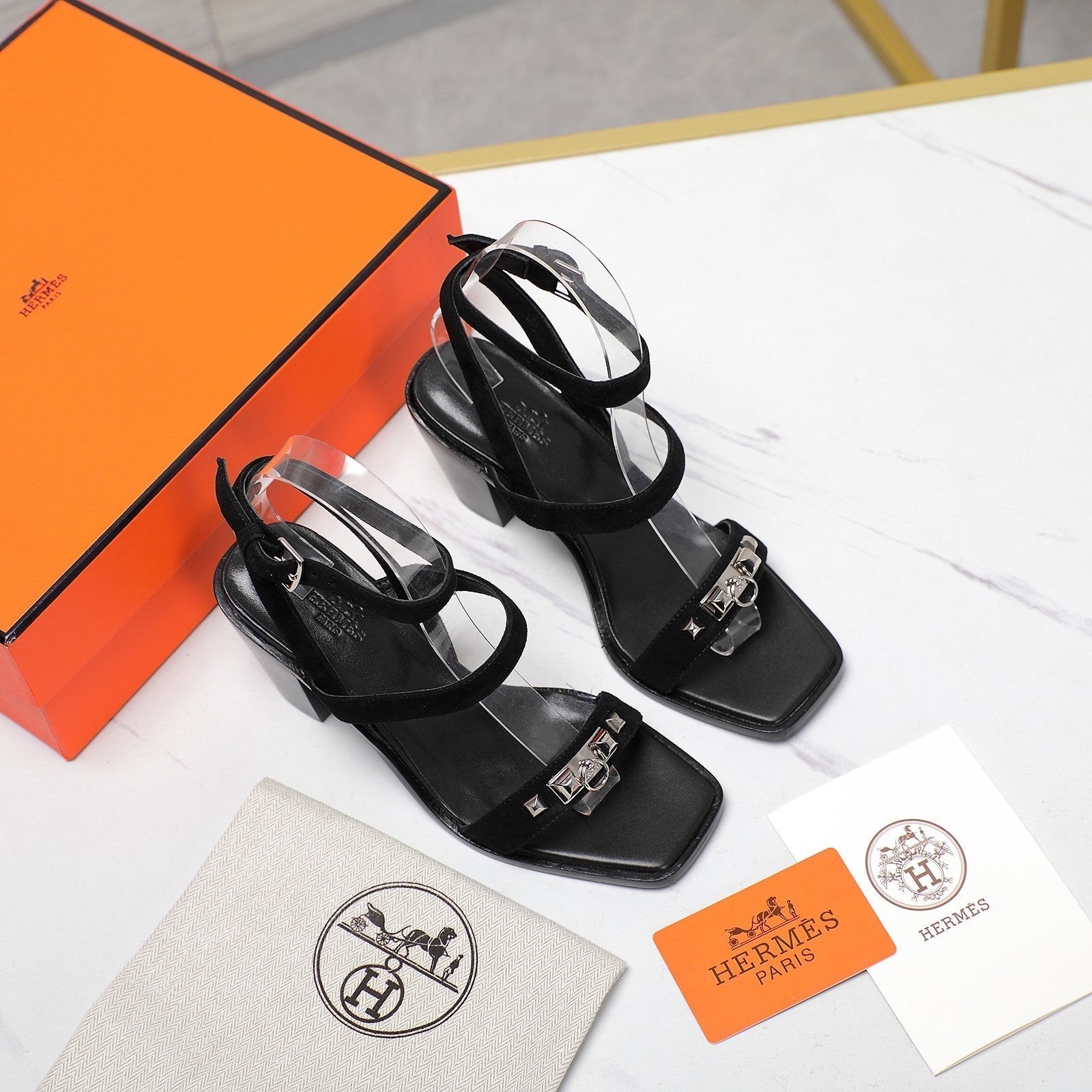 HERMES IVRESSE 65 SANDAL BLACK SUEDE