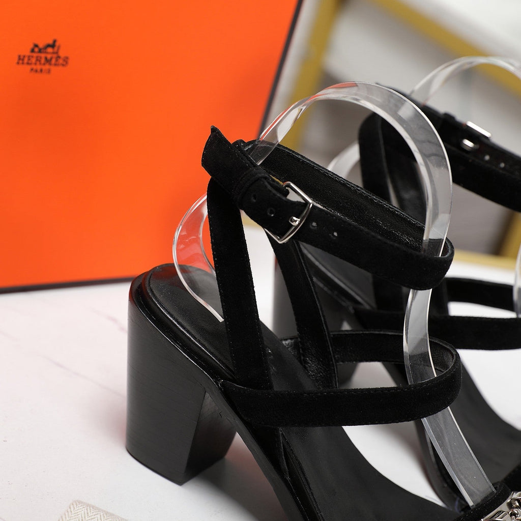 HERMES IVRESSE 65 SANDAL BLACK SUEDE
