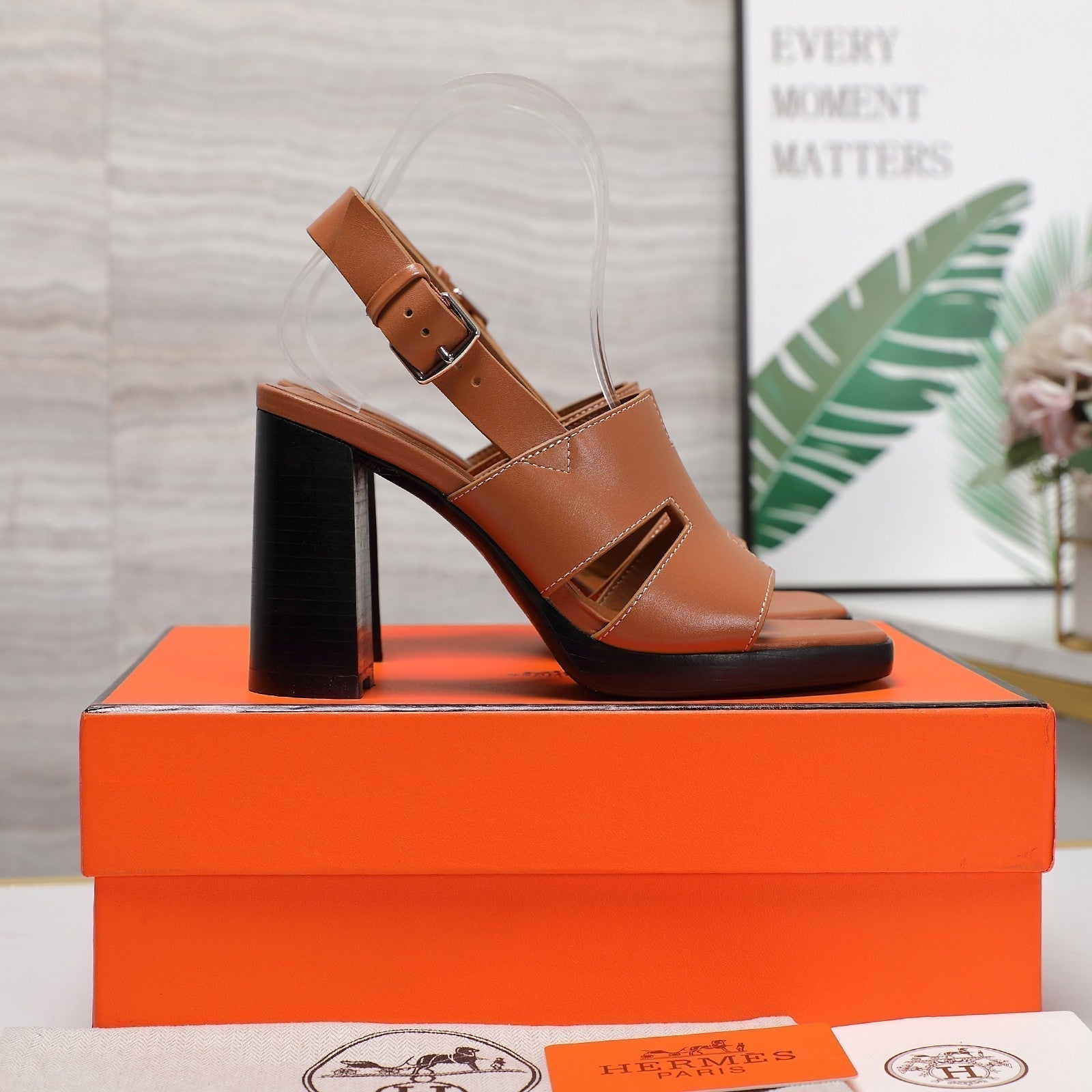 HERMES ERIS 95 SANDAL CARAMEL CALFSKIN
