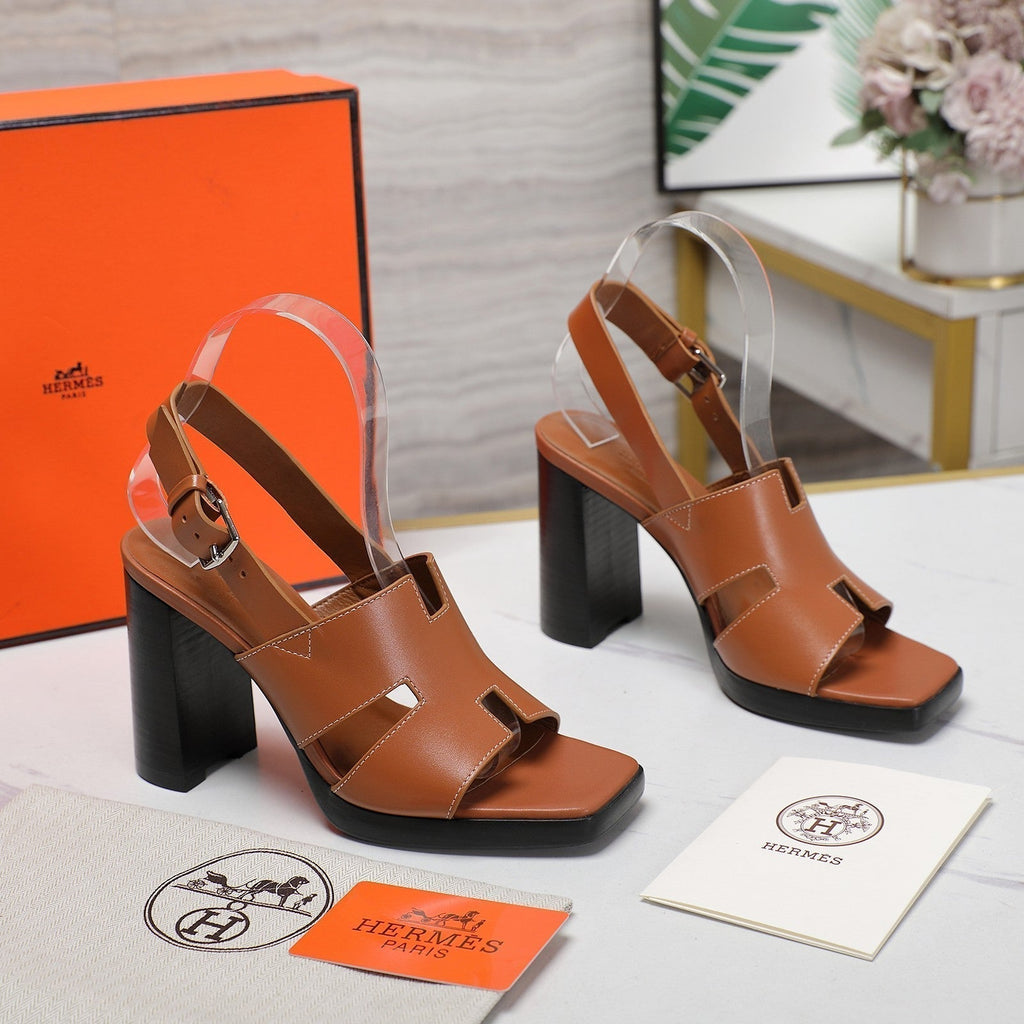 HERMES ERIS 95 SANDAL CARAMEL CALFSKIN