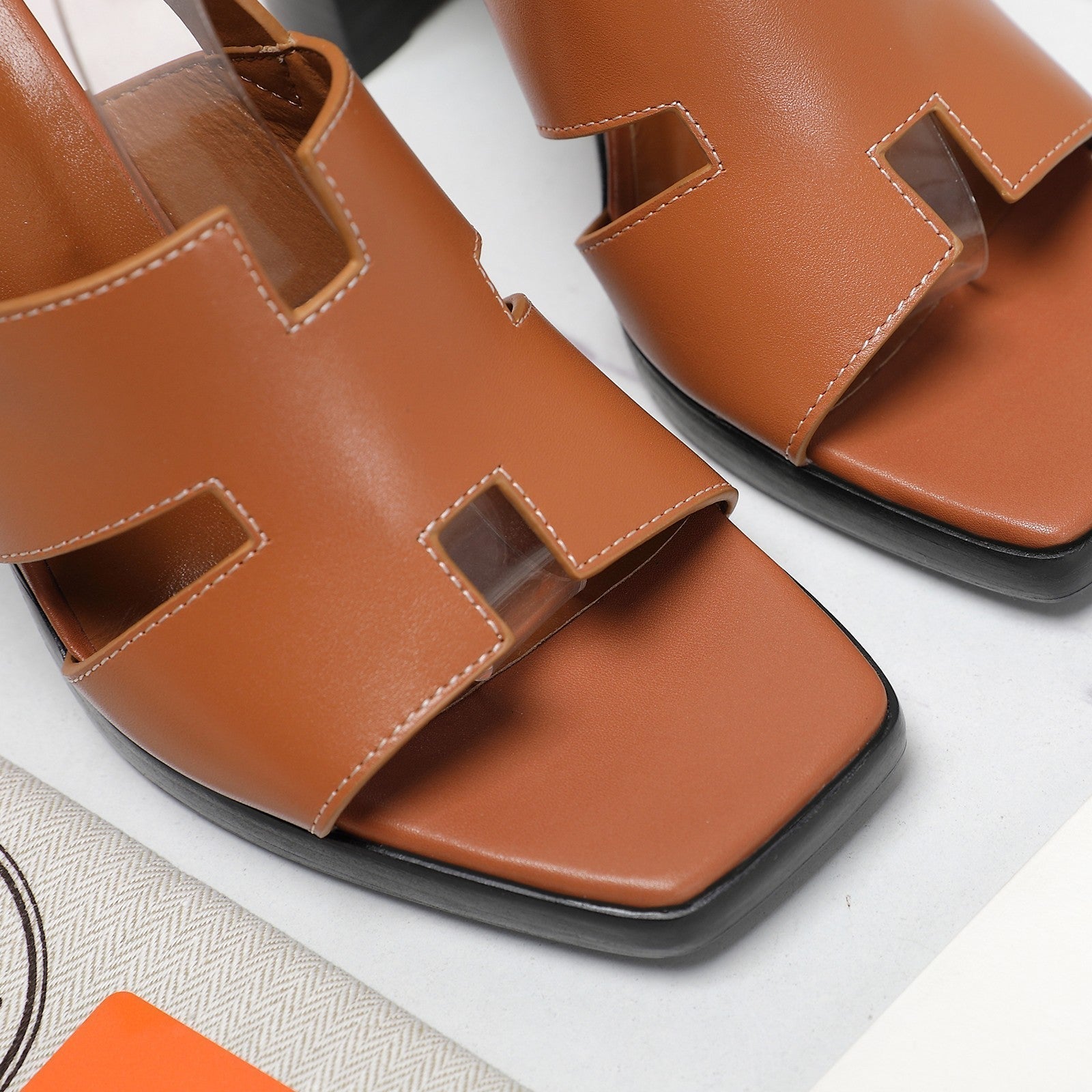 HERMES ERIS 95 SANDAL CARAMEL CALFSKIN
