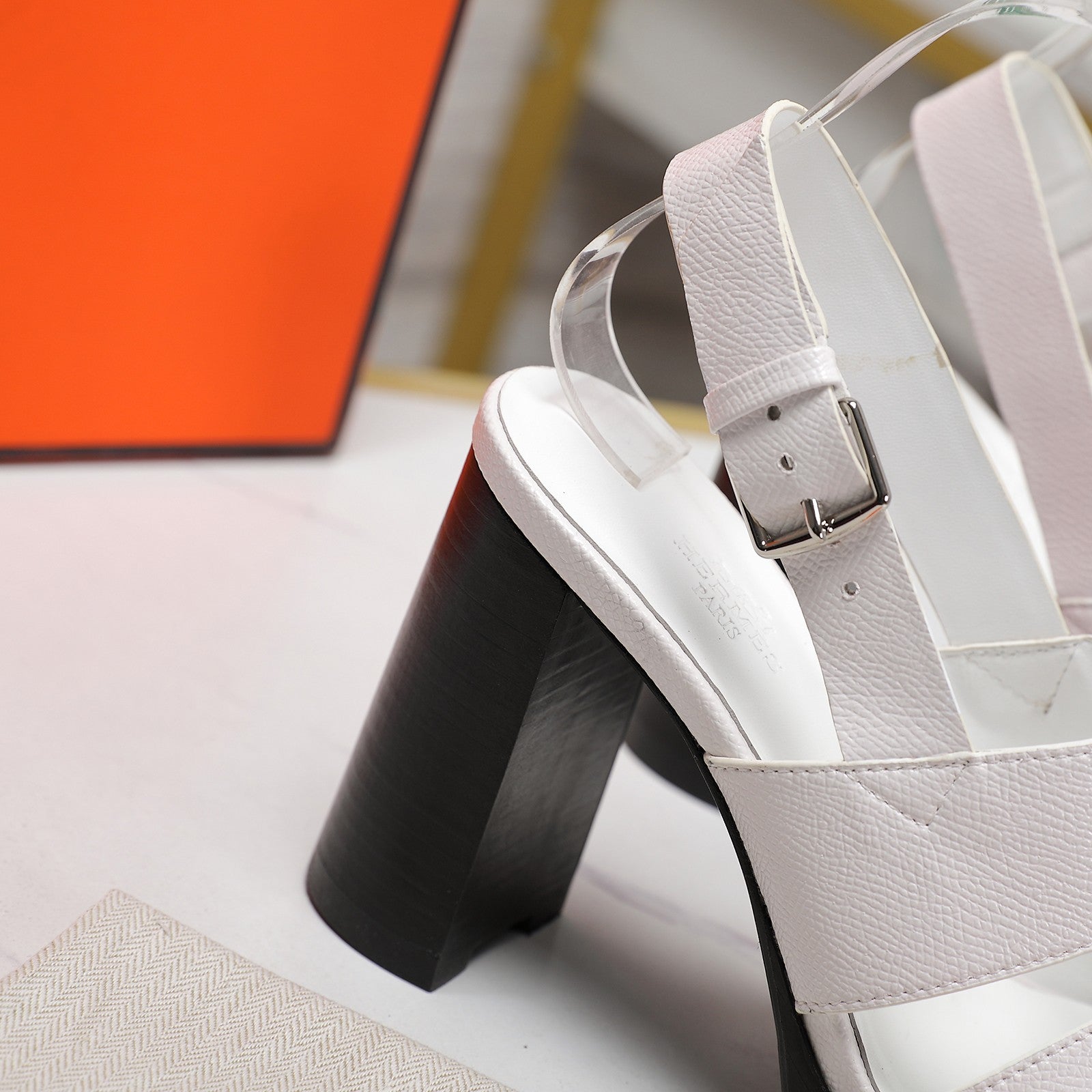 HERMES ERIS 95 SANDAL WHITE CALFSKIN
