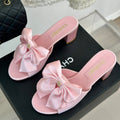 CHANEL Double  Big Bow High Heels Sheepskin Light Pink