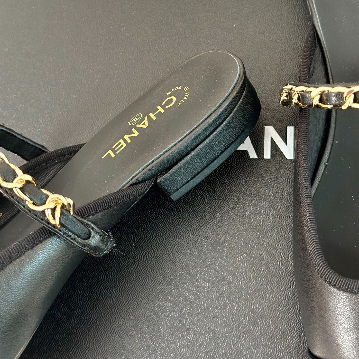 CHANEL Double C Two-Tone Chain Mules Black Lambskin