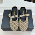 CHANEL FLAT MULES 25SS IN BEIGE EMBELLISHED WITH RHINESTONES