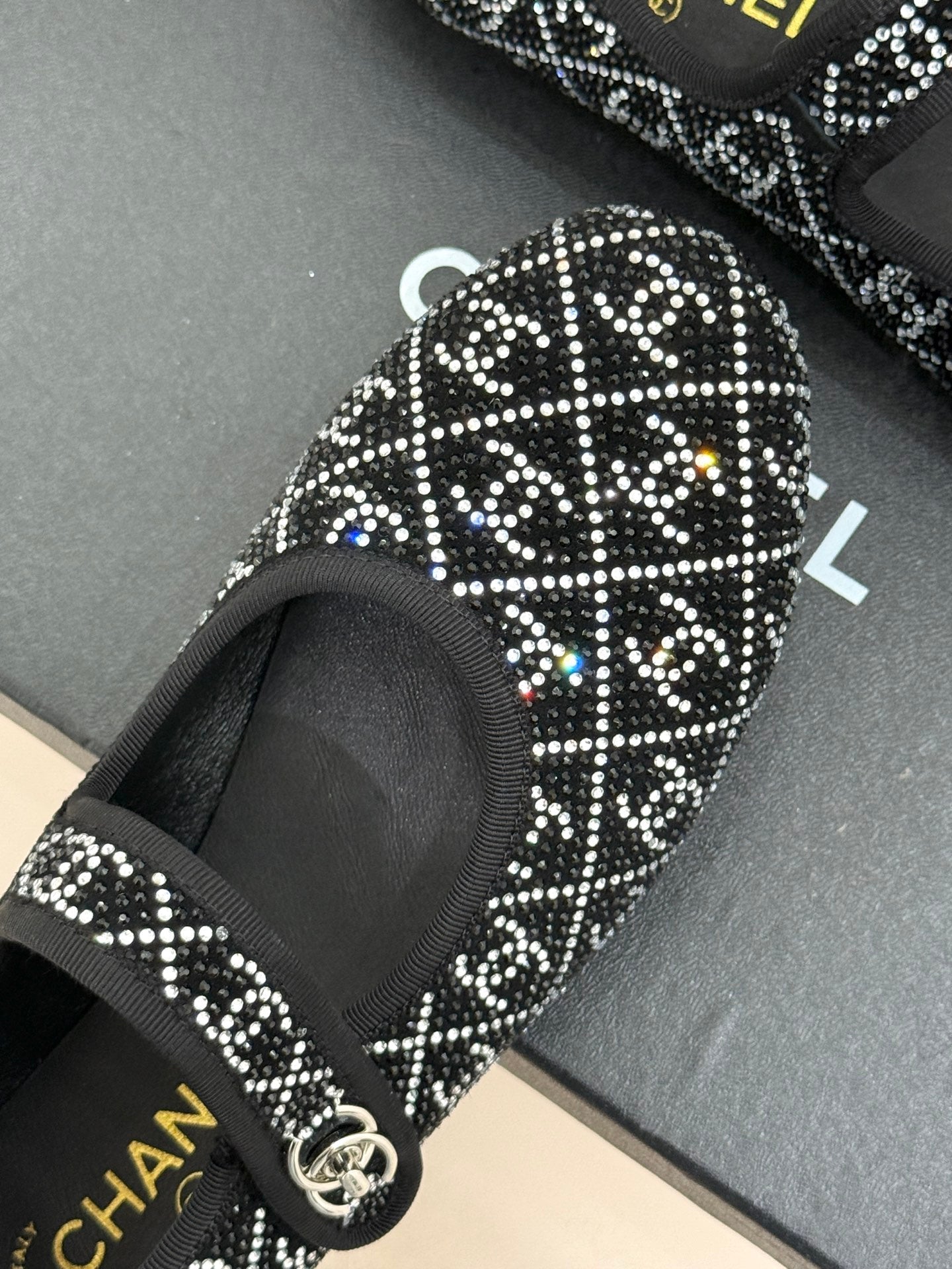 CHANEL FLAT MARY JANE 25SS IN BLACK EMBELLISHED WITH RHINESTONES