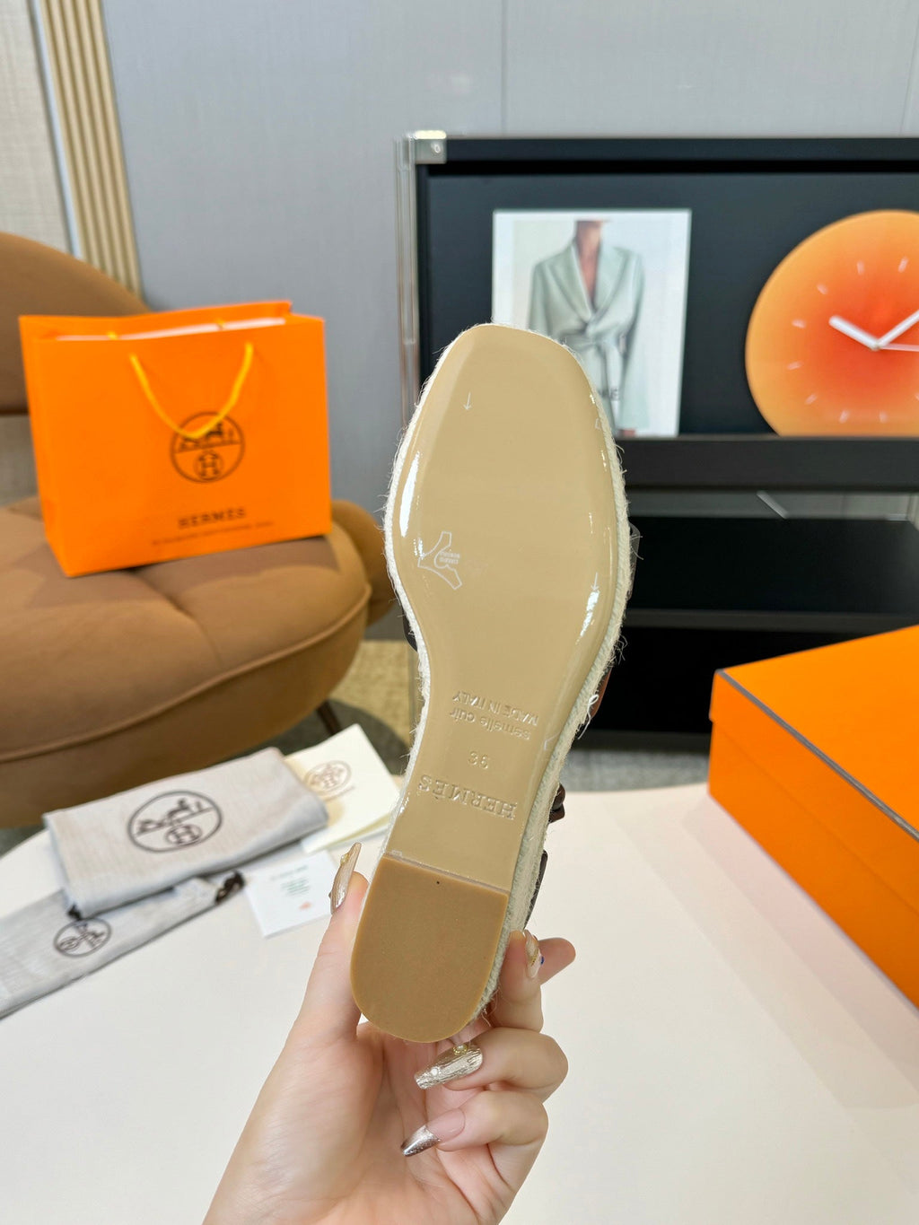 HERMES Elda espadrille 80 Black Calfskin