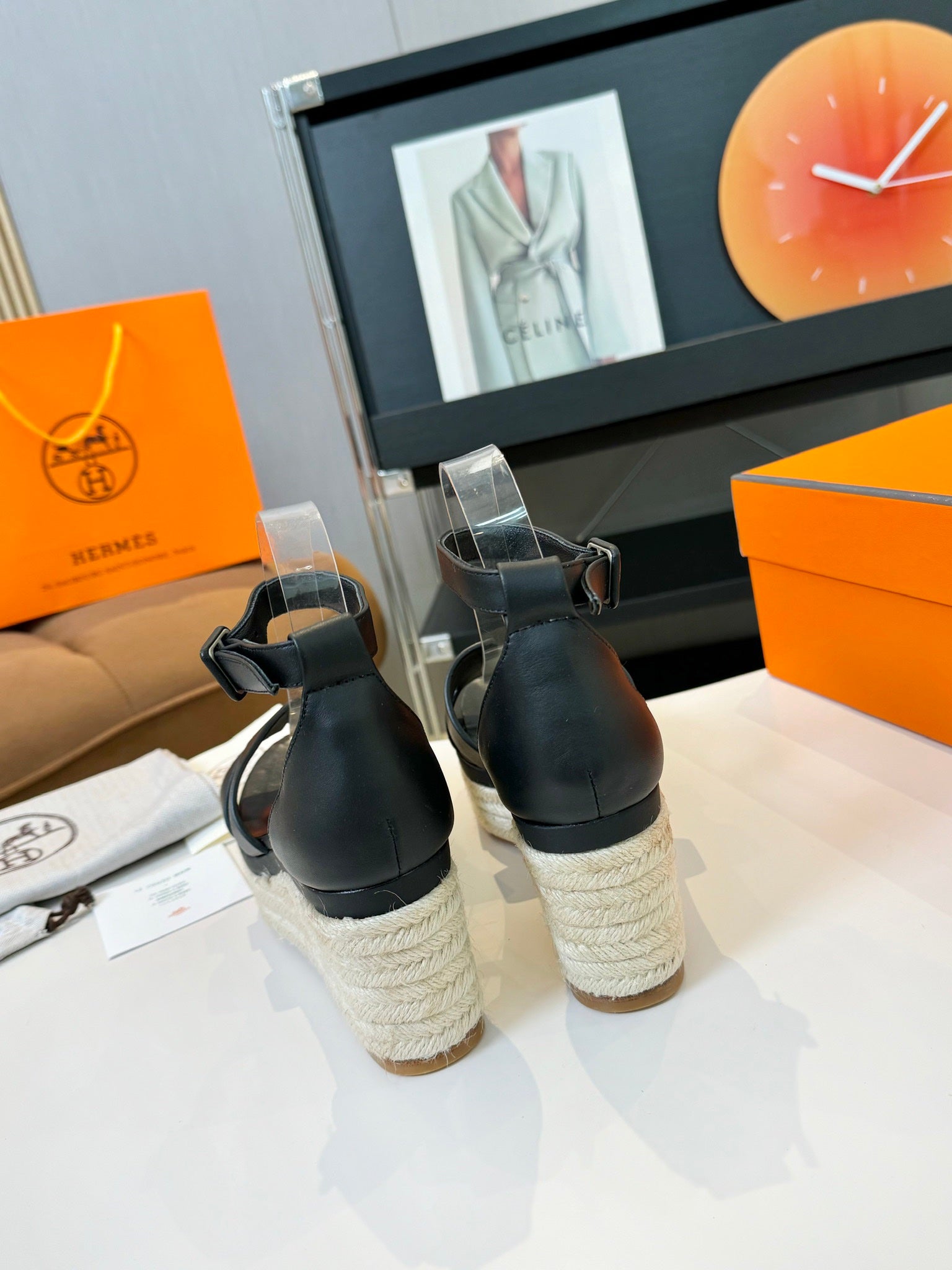 HERMES Elda espadrille 80 Black Calfskin