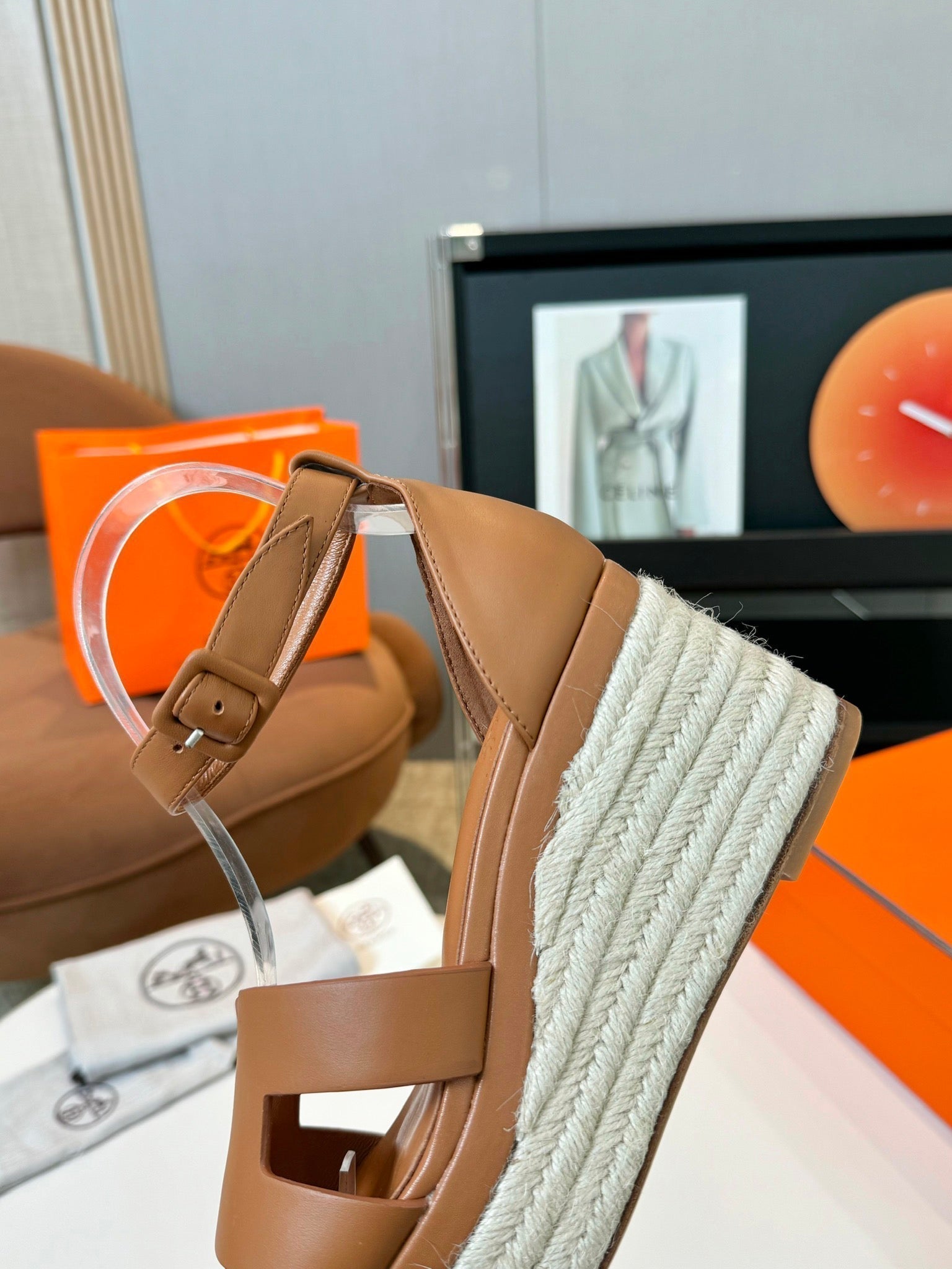 HERMES Elda espadrille 80 Tan Calfskin