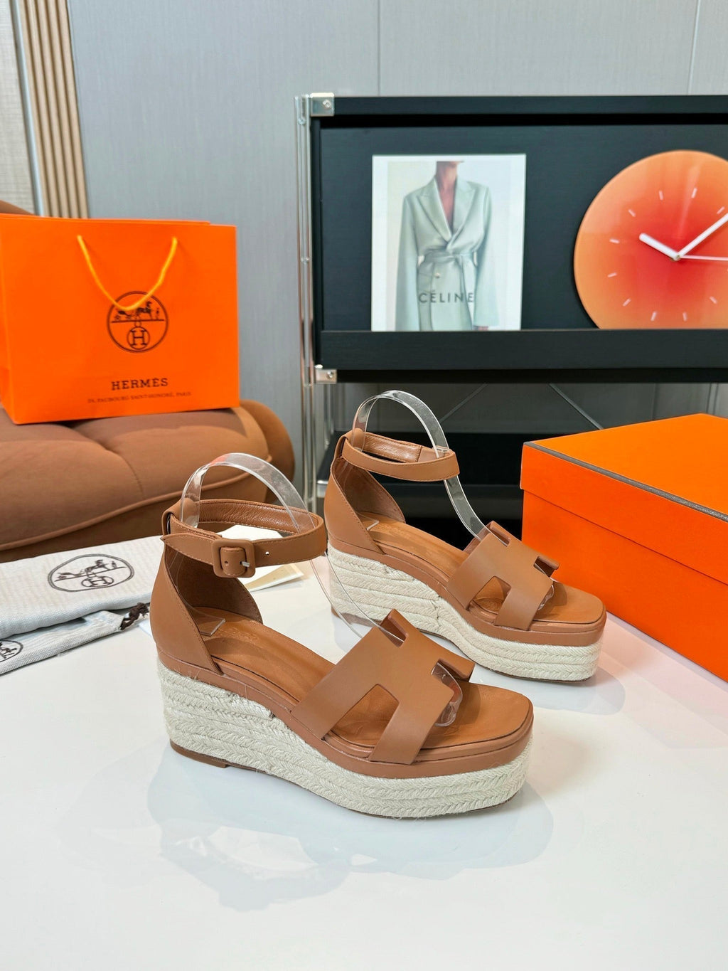 HERMES Elda espadrille 80 Tan Calfskin