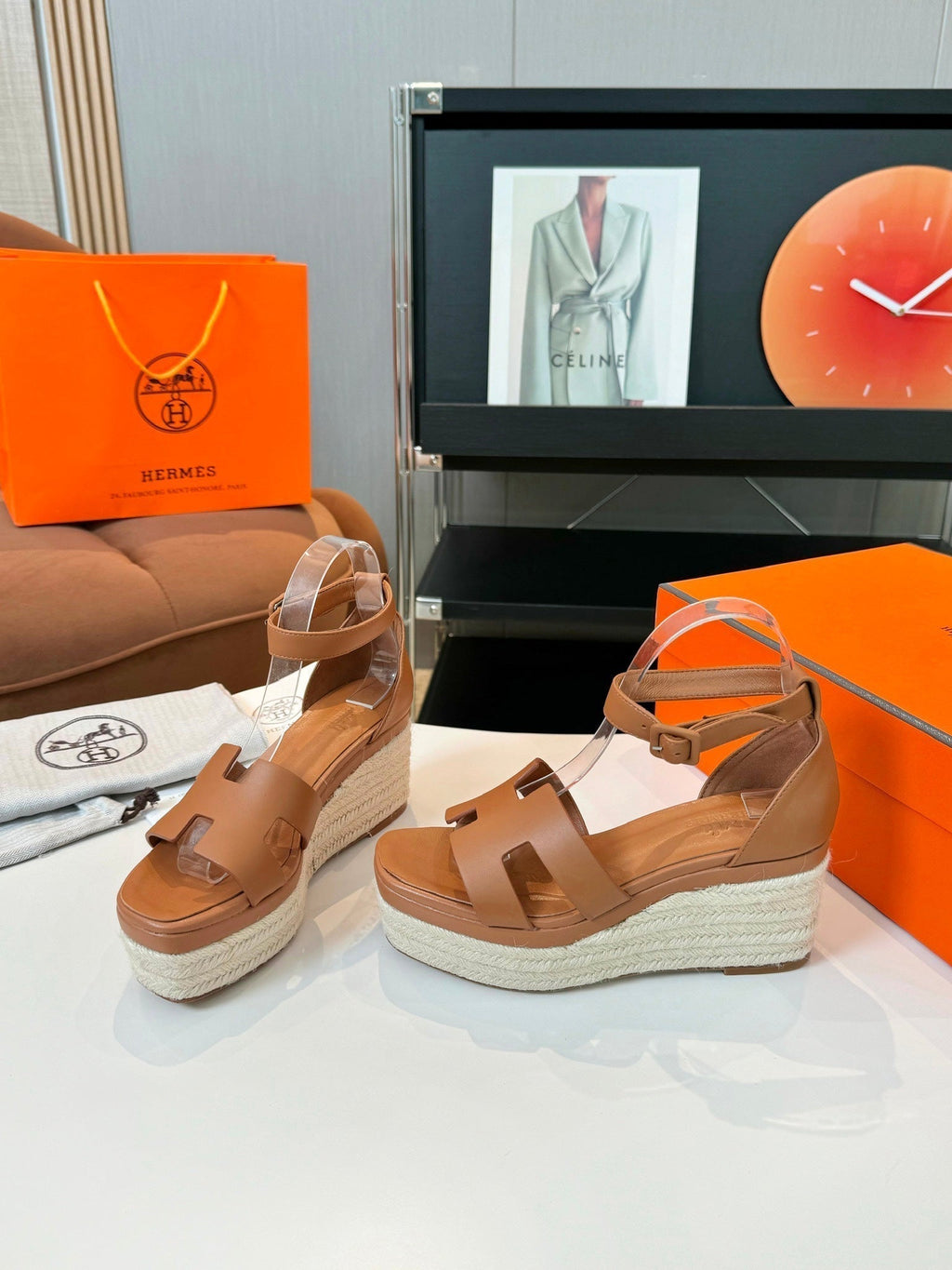 HERMES Elda espadrille 80 Tan Calfskin