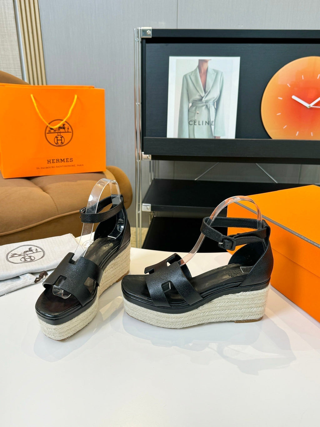 HERMES Elda espadrille 80 Black Epsom Calfskin