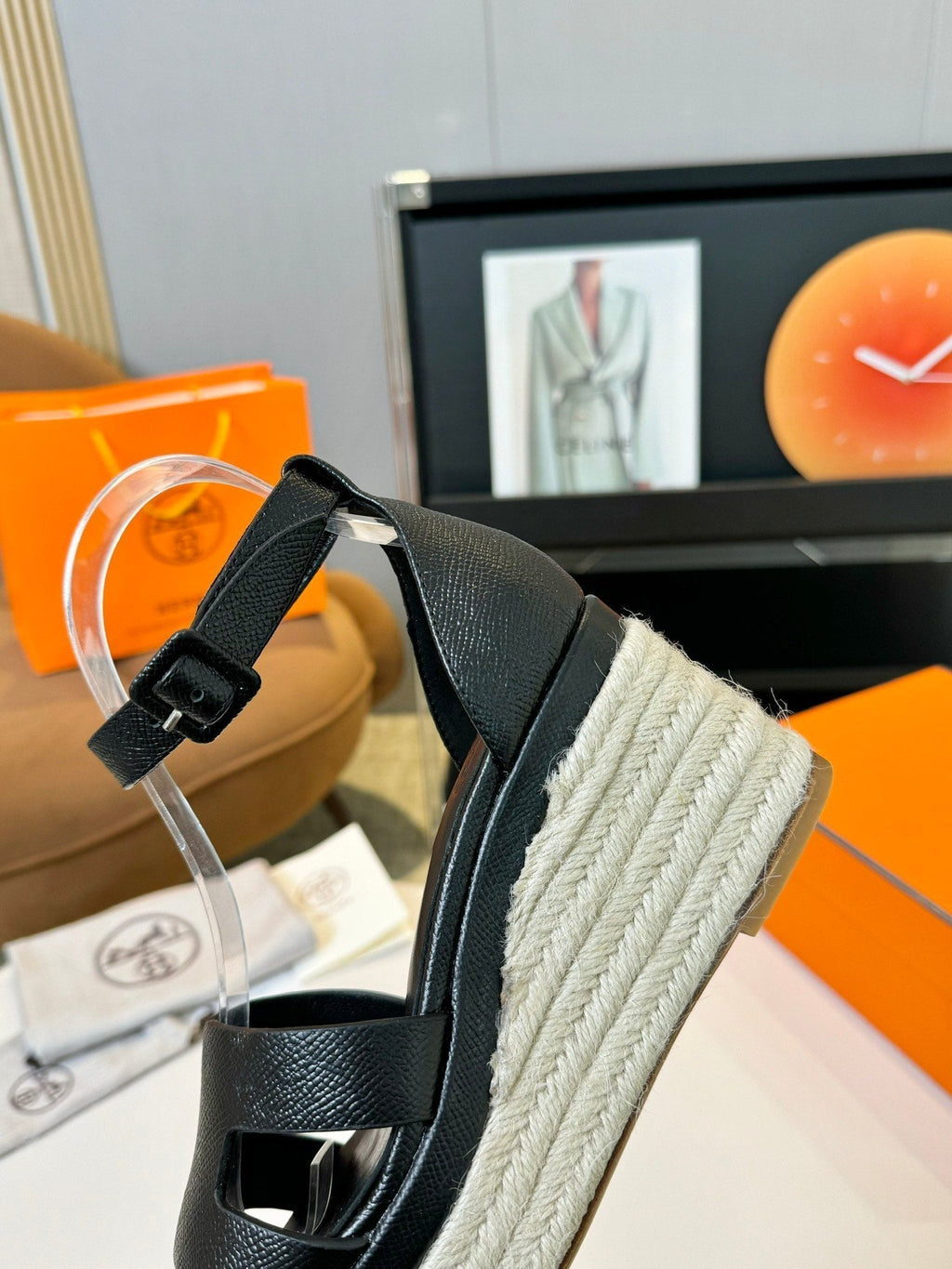 HERMES Elda espadrille 80 Black Epsom Calfskin