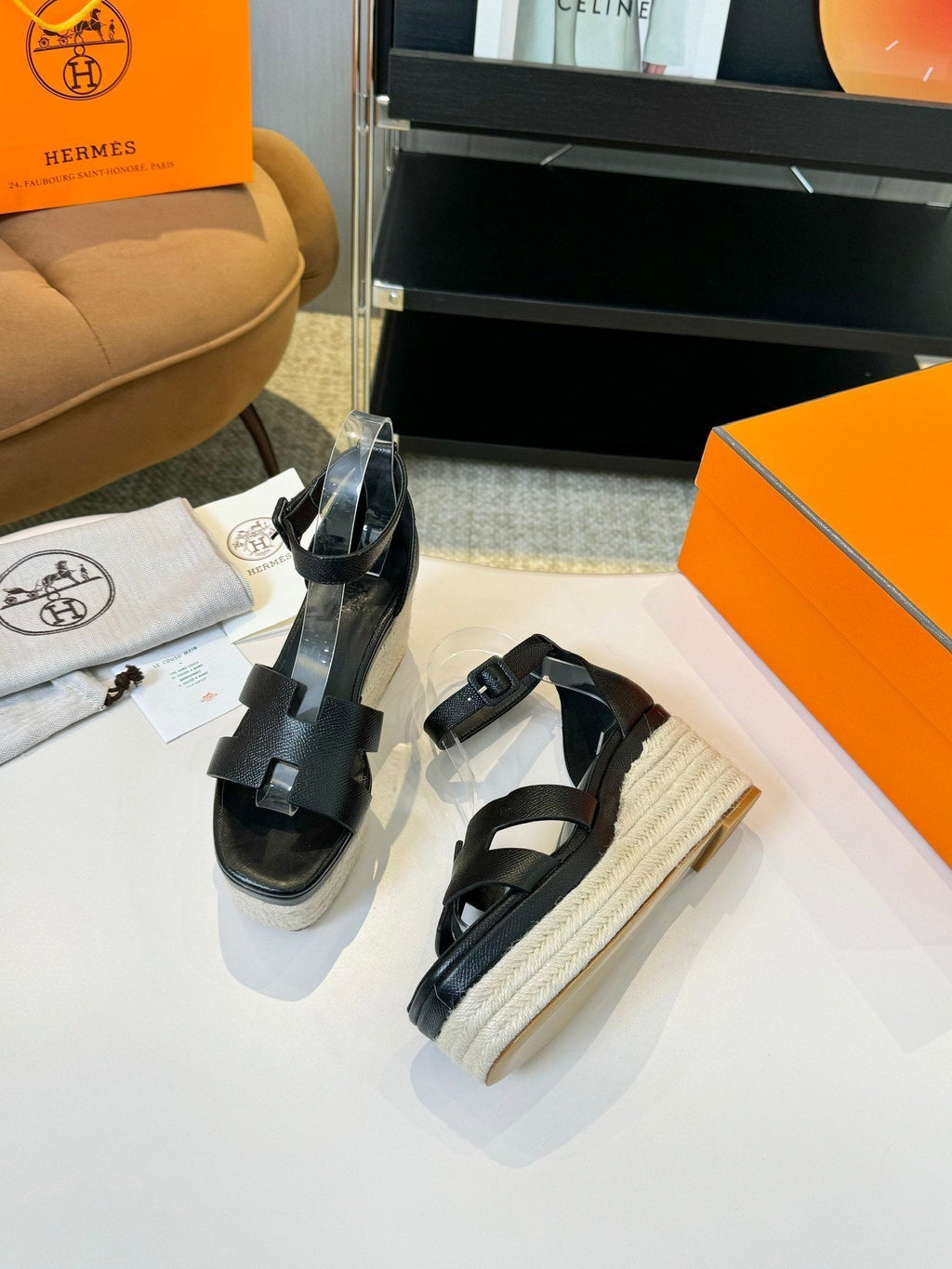 HERMES Elda espadrille 80 Black Epsom Calfskin