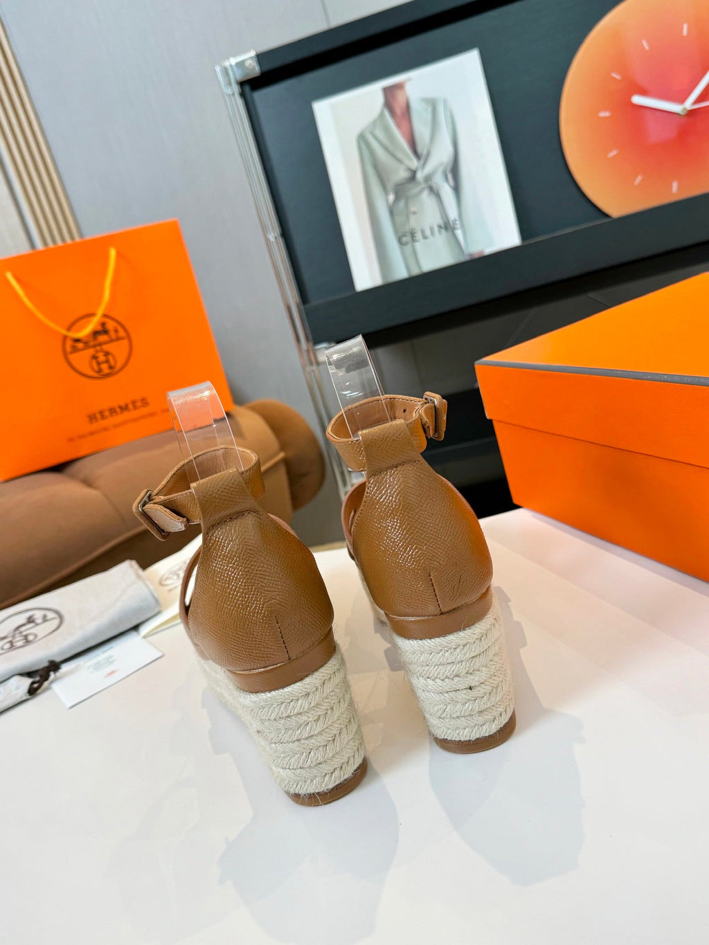 HERMES Elda espadrille 80 Light Brown Epsom Calfskin