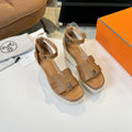 HERMES Elda espadrille 80 Light Brown Epsom Calfskin