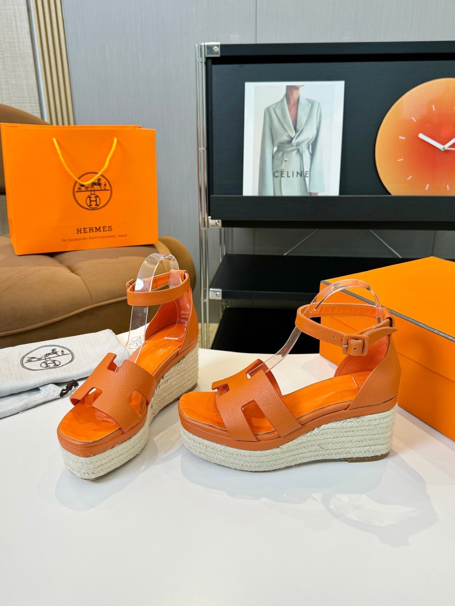 HERMES Elda espadrille 80 Orange Epsom Calfskin