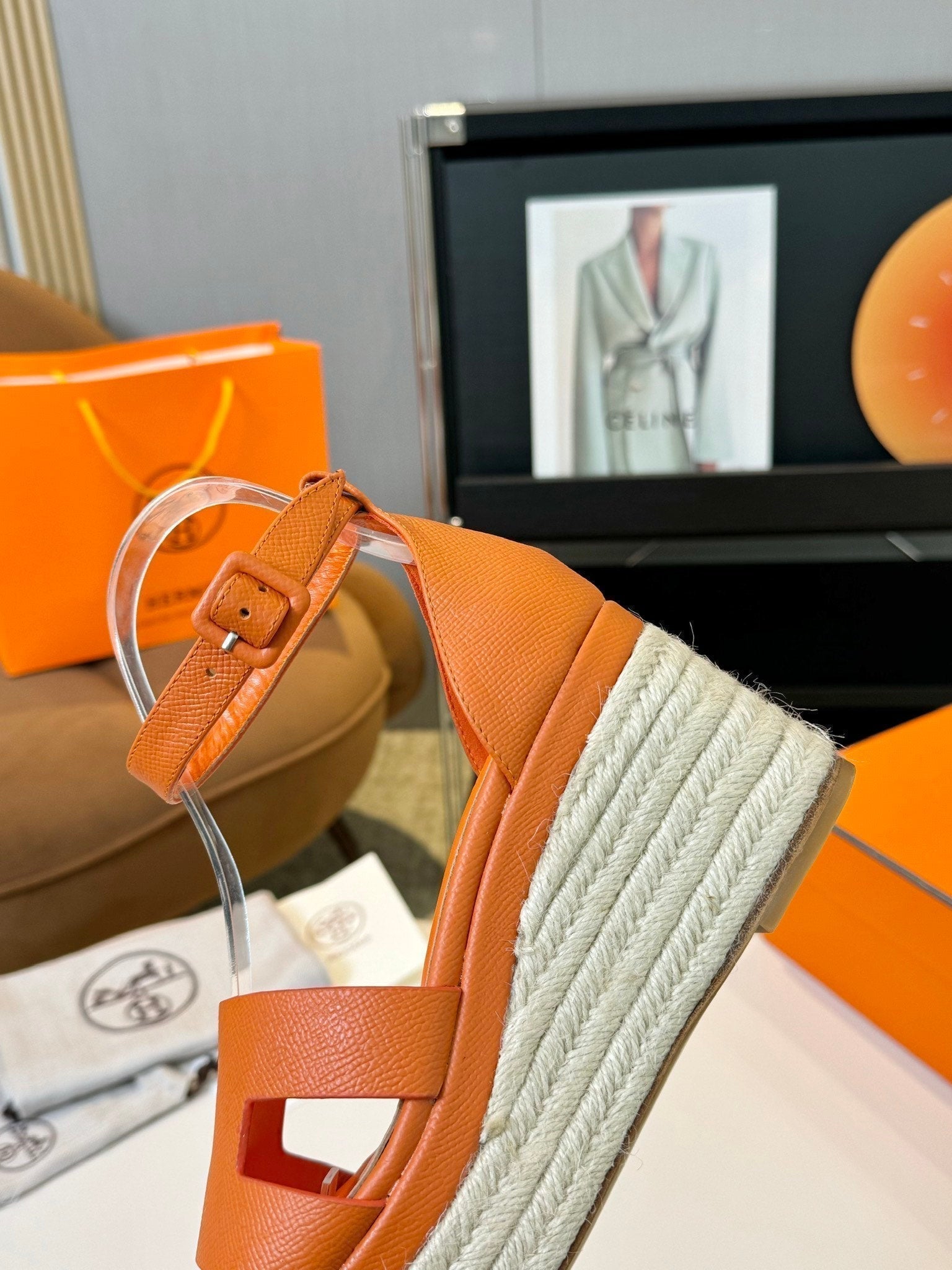 HERMES Elda espadrille 80 Orange Epsom Calfskin