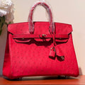 HERMES KELLY SELLIER 25 BAG IN CLASSIC RED OSTRICH LEATHER WITH GOLD HARDWARE