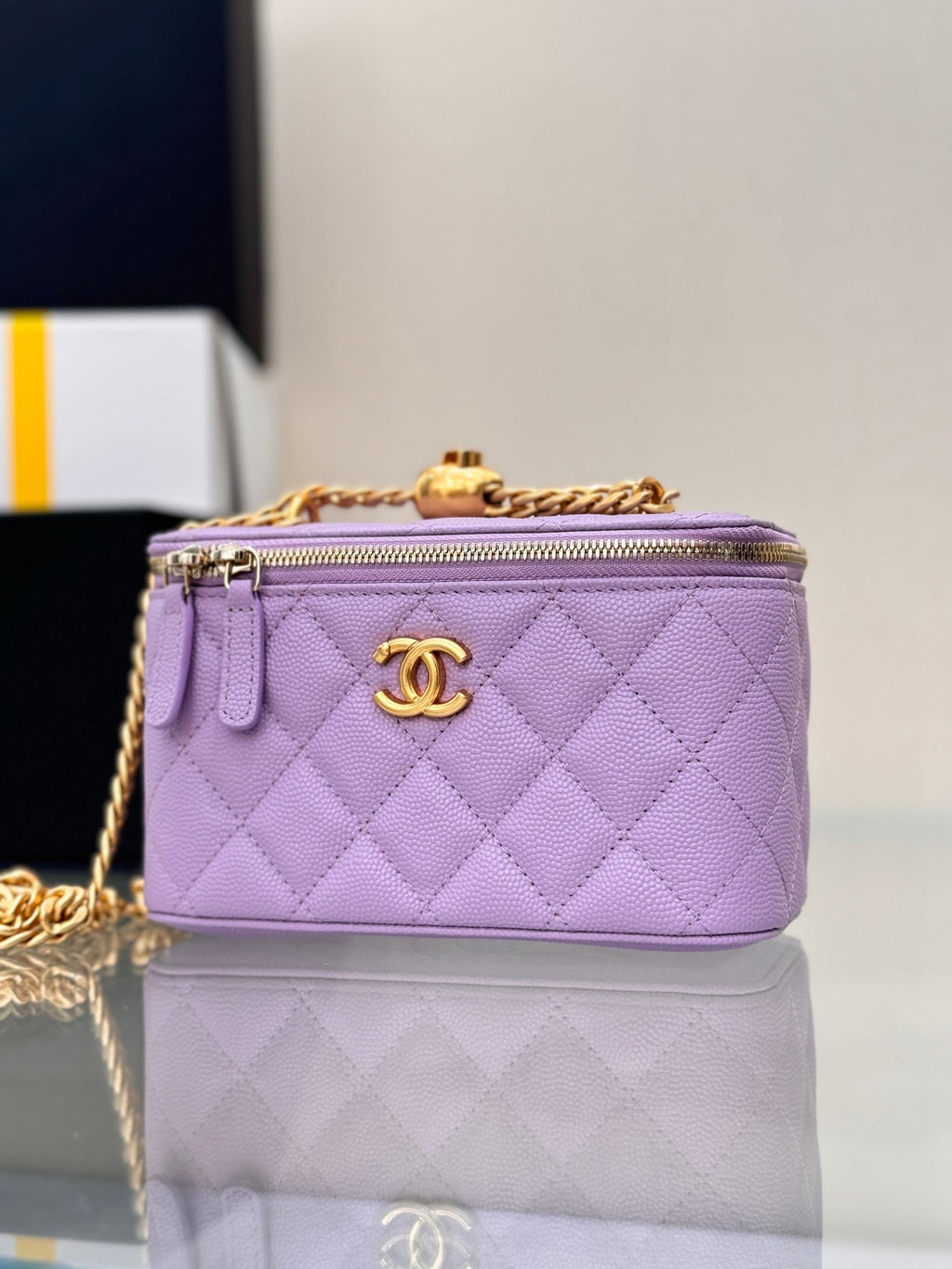 CHANEL 25S MINI VANITY BAG 16 CM IN PURPLE LAMBSKIN WITH GOLD HARDWARE
