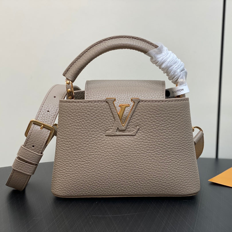 LOUIS VUITTON CAPUCINES MINI 21 IN KHAKI BROWN TAURILLON