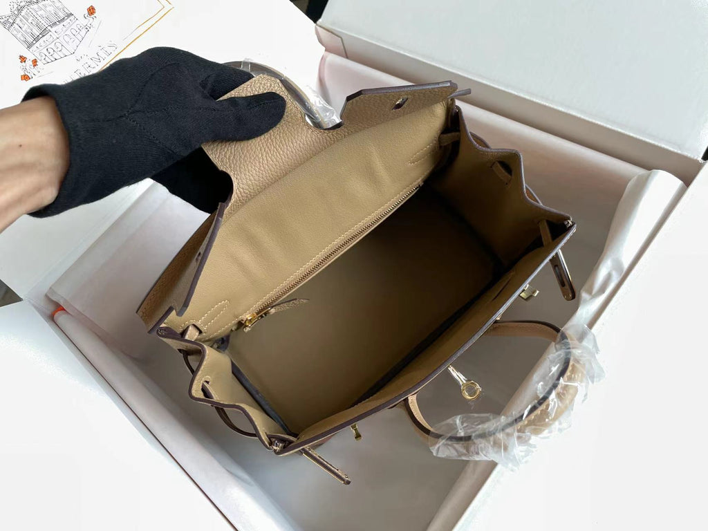HERMES BIRKIN 25 BAG IN PEANUT BROWN CALFSKIN WITH COLORFUL STICKER