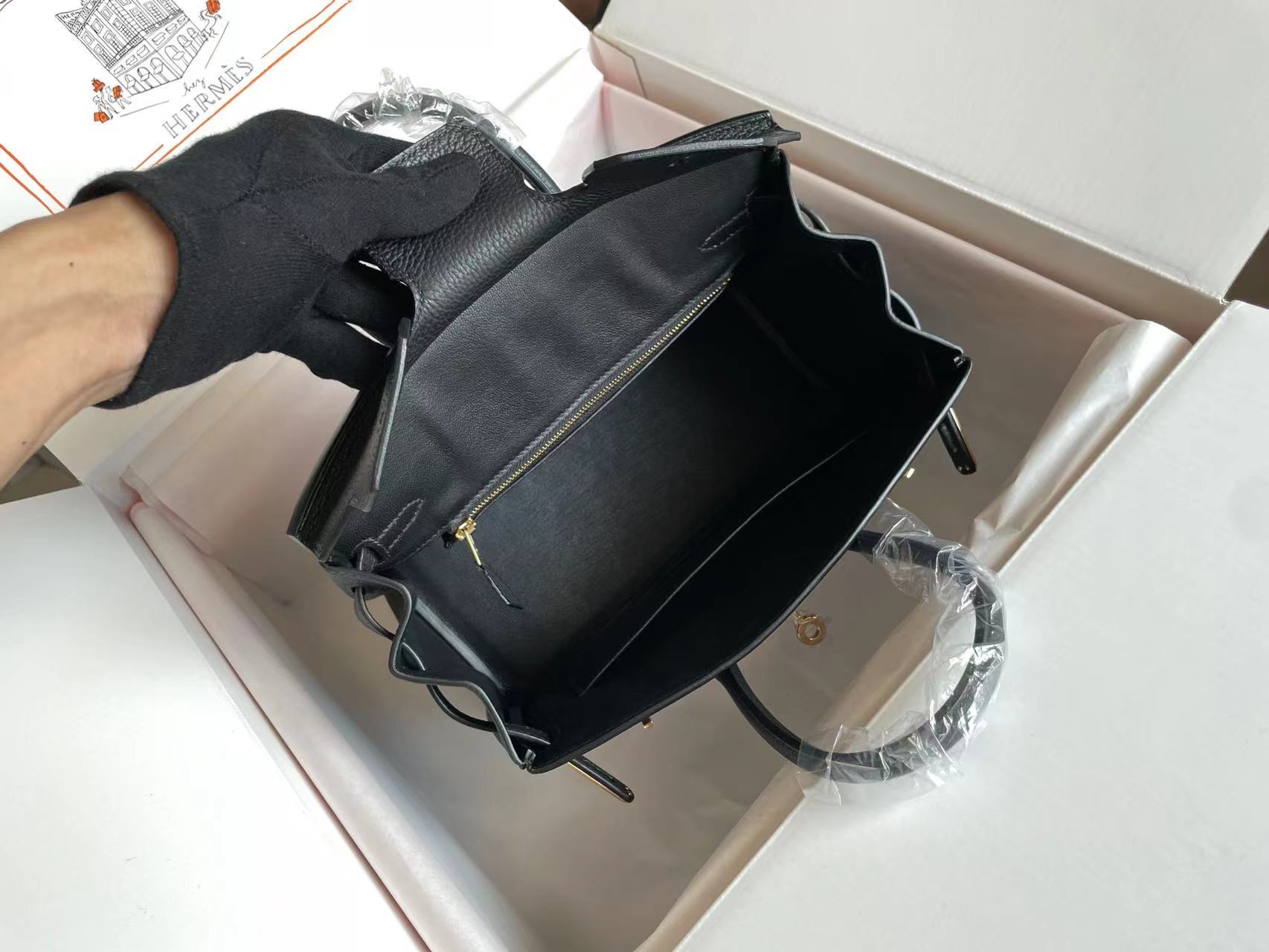 HERMES BIRKIN 25 BAG IN BLACK CALFSKIN WITH COLORFUL STICKER