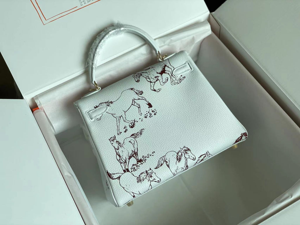 HERMES BIRKIN 25 BAG IN WHITE CALFSKIN WITH COLORFUL STICKER 228763