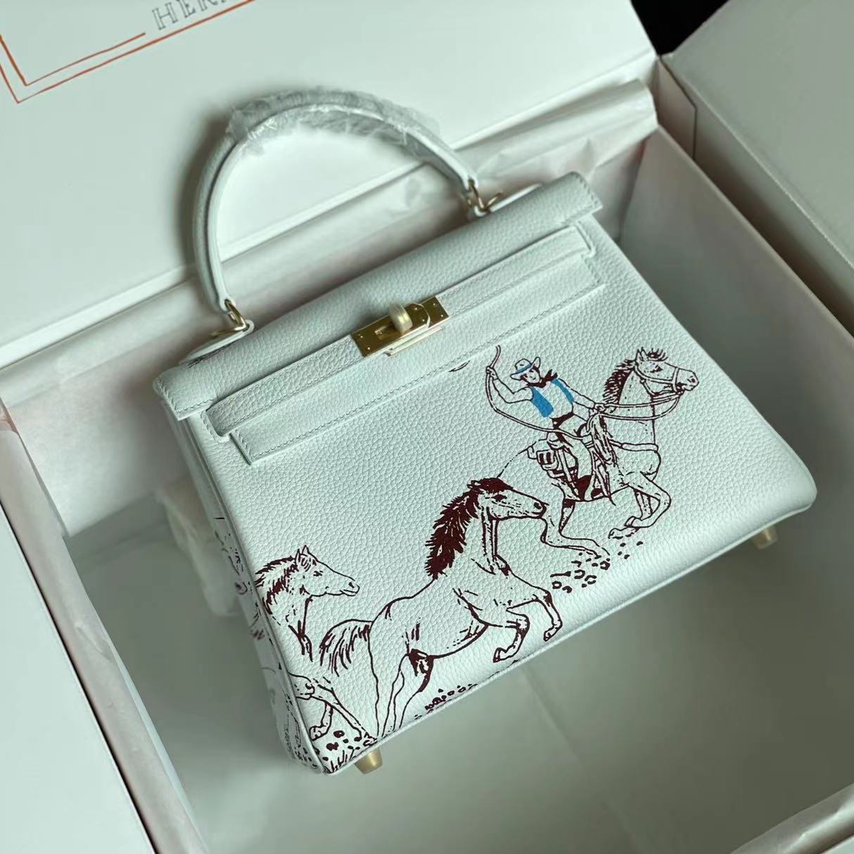 HERMES BIRKIN 25 BAG IN WHITE CALFSKIN WITH COLORFUL STICKER 228763