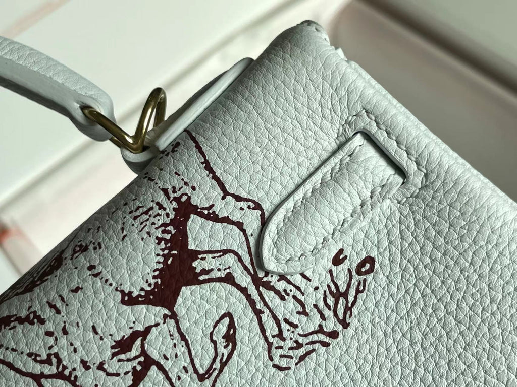 HERMES BIRKIN 25 BAG IN WHITE CALFSKIN WITH COLORFUL STICKER 228763
