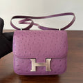 HERMES CONSTANCE 18 PURPLE OSTRICH SILVER HARDWARE