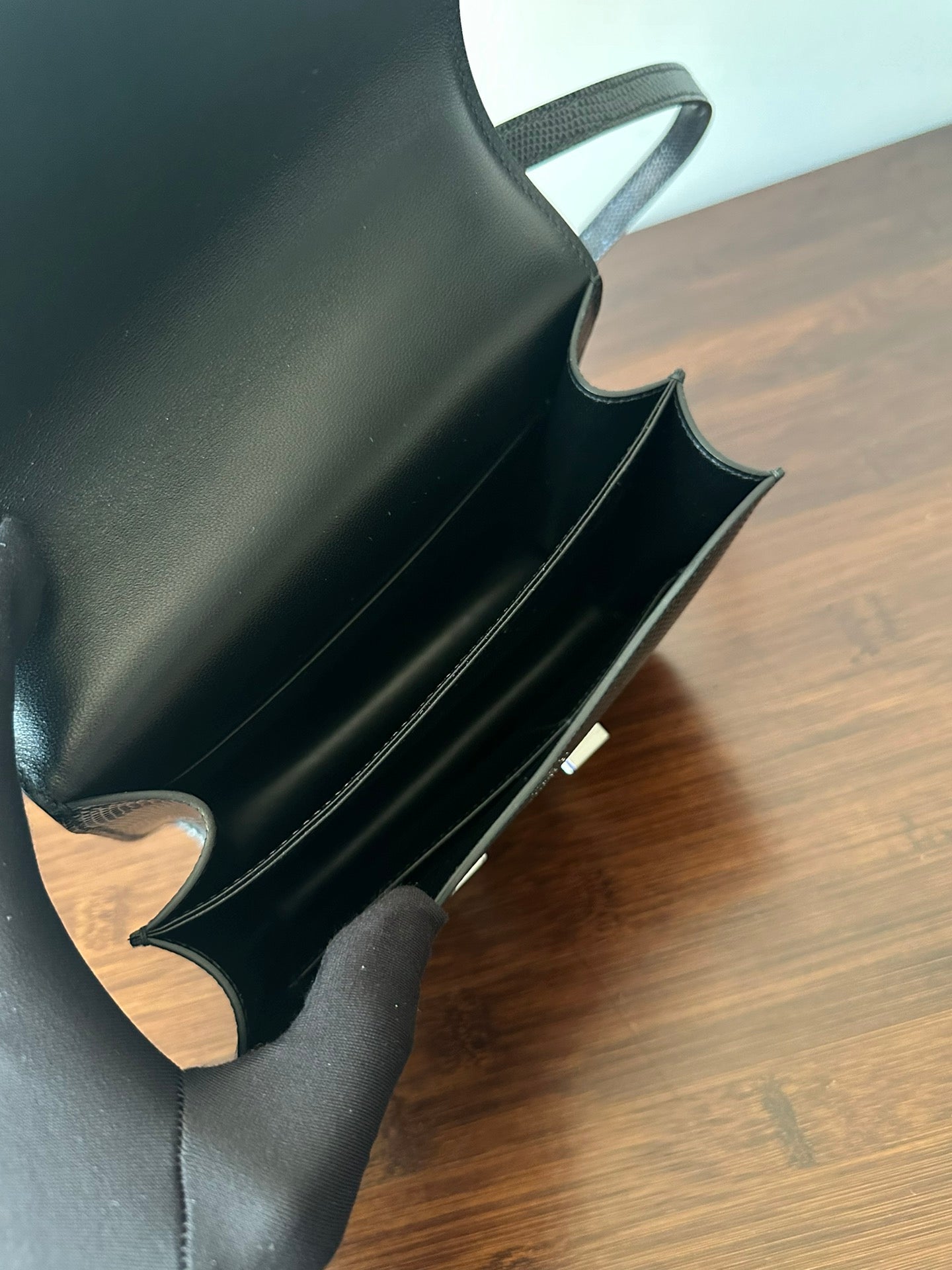 HERMES CONSTANCE 18 BLACK LIZARD SILVER HARDWARE