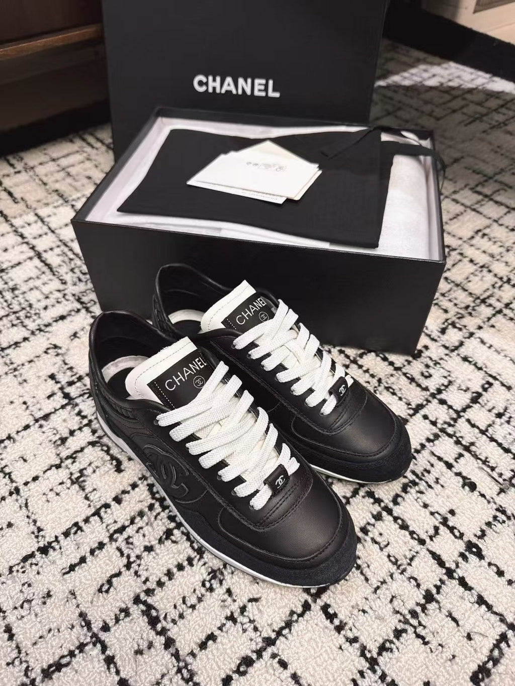 CHANEL TRAINERS SNEAKER IN BLACK CALFSKIN AND SUEDE